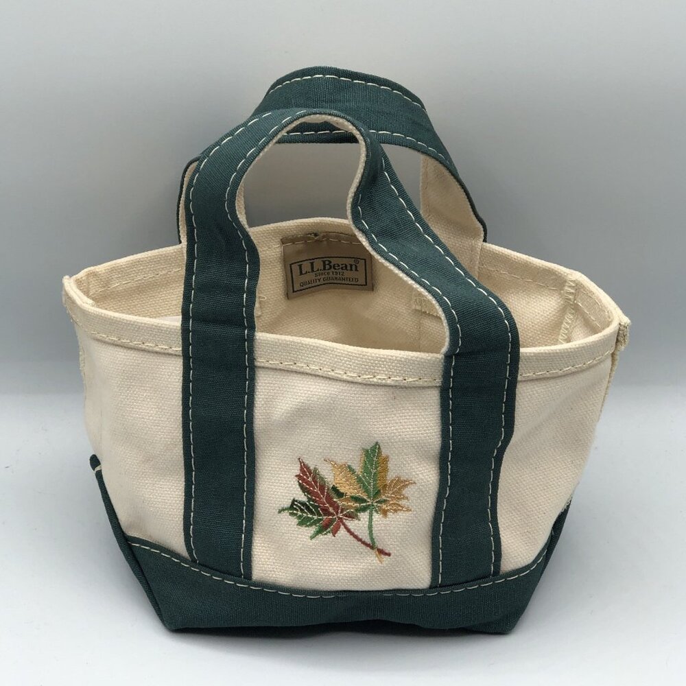 LL Bean Mini Boat And Tote Bag Embroidered Autumn Leaves 5.5"Lx5"Hx4.5"D - Picture 9 of 9